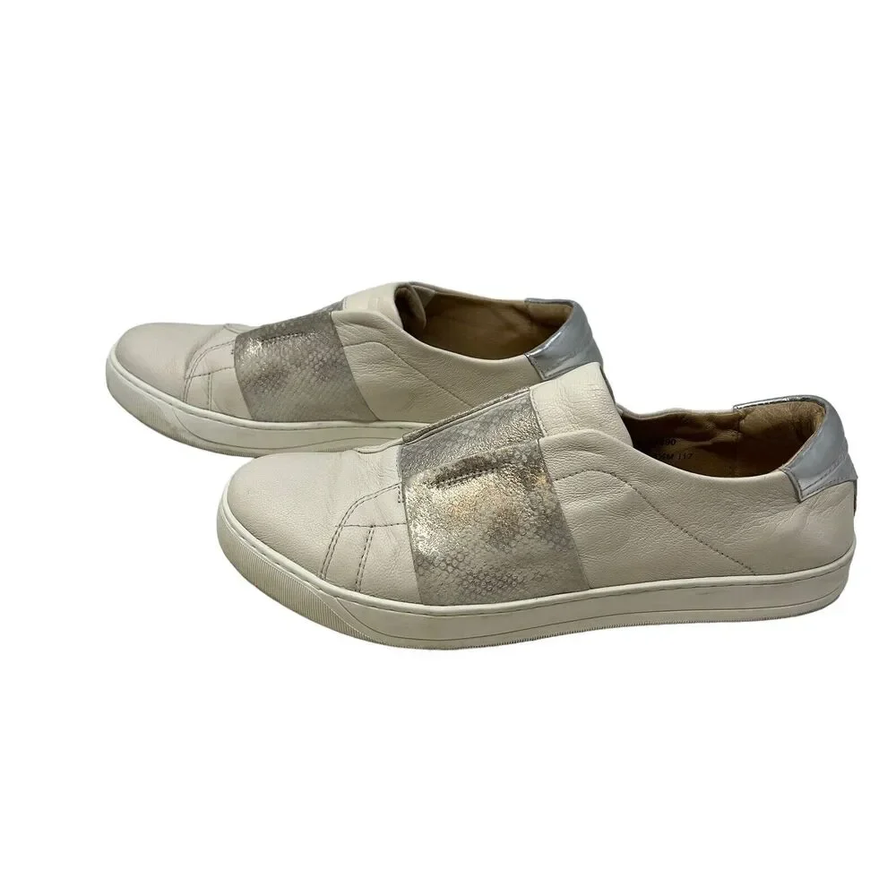 Johnston & Murphy Eden Leather Slip-On Sneakers Metallic Pewter Sz 8.5